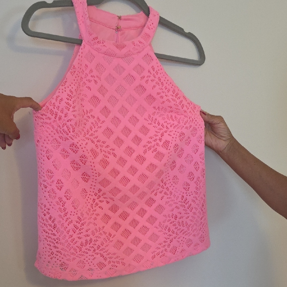 Lilly Pulitzer Bright Pink Sleeveless Lace Tank